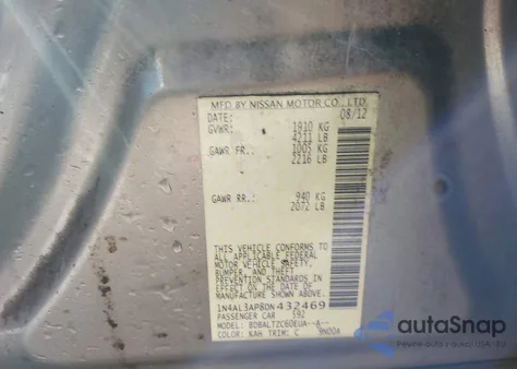 2013 Nissan Altima 2.5 Sv z USA, uszkodzony, nr VIN 1N4AL3AP8DN432469